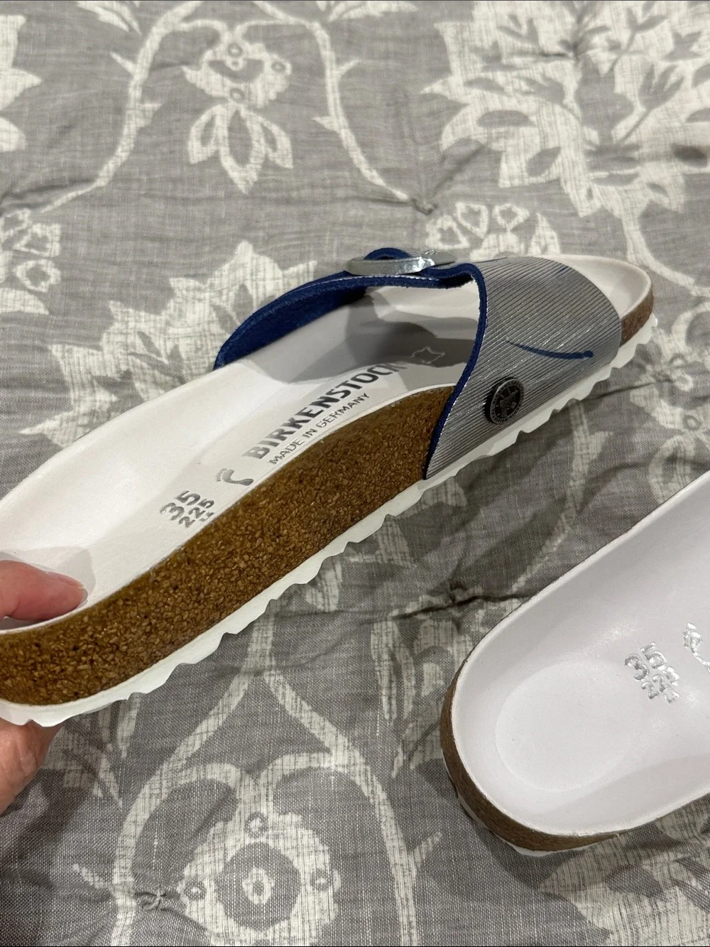 Birkenstock Women’s Metallic Silver Single-Band Slide Sandals